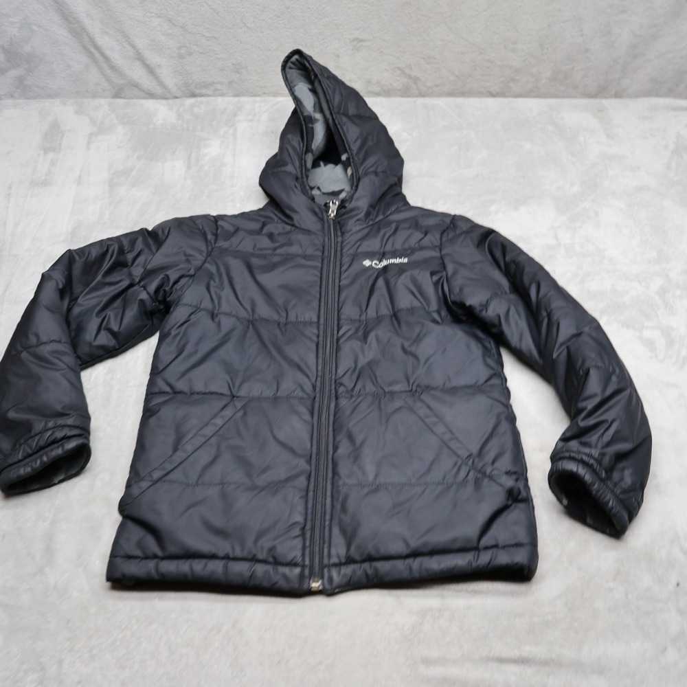 Columbia Jacket Boy Medium 10/12 Black Pixel Grabber Reversible Insulated Puffer